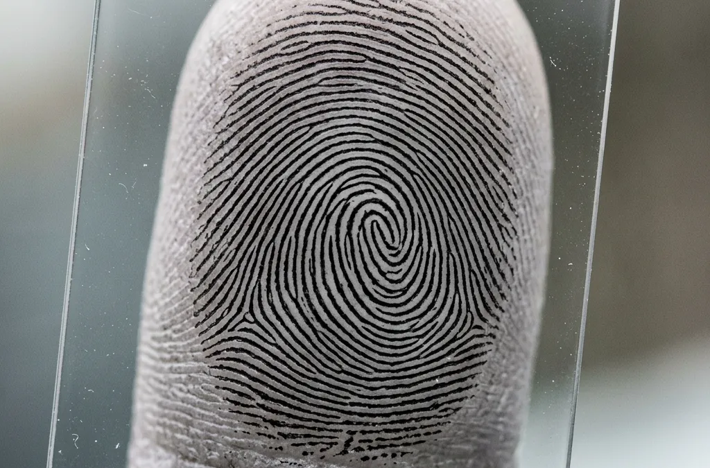 Fingerprint pattern on a transparent slide held against a finger